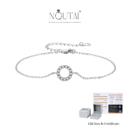 Pulsera de eslabones redondos con incrustaciones de moissanita Noutai: joyería de plata de ley para mujer