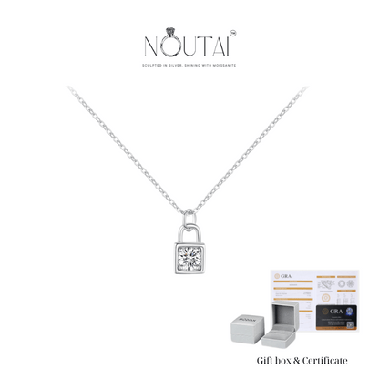 Noutai 0.5ct D Color Moissanite Lock Pendant Necklace – 925 Sterling Silver