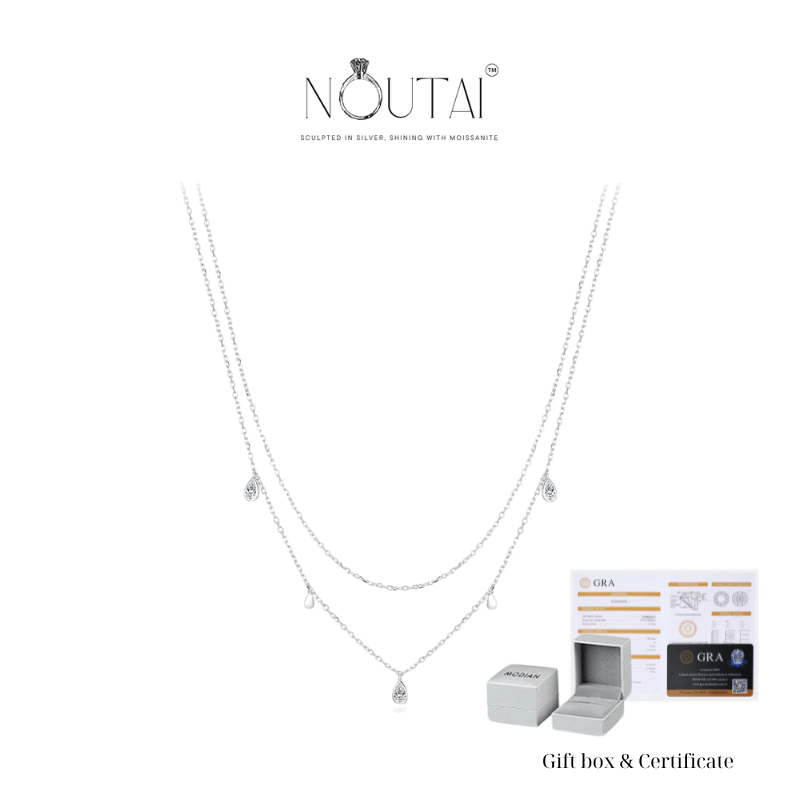 Colgante de doble capa de moissanita Noutai: elegante gargantilla redonda para mujer
