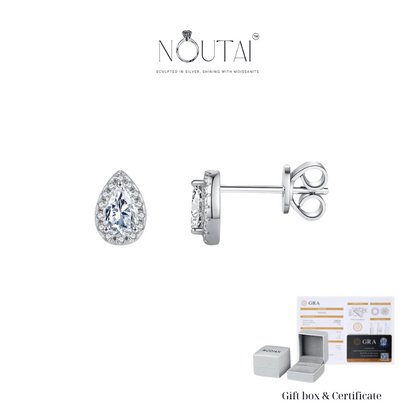 Noutai D Color Pear Cut Moissanite Stud Earrings – 925 Sterling Silver
