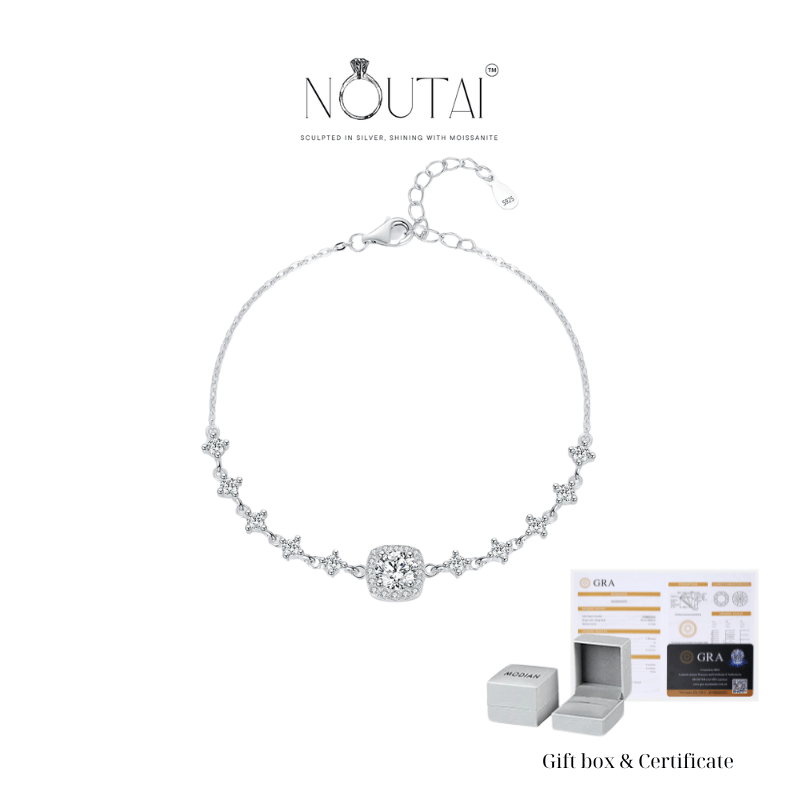 Noutai 0.8ct D Color Moissanite Halo Bracelet – 925 Sterling Silver