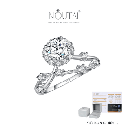 Anillo Noutai con corona de halo de moissanita: joyería nupcial de lujo para mujer