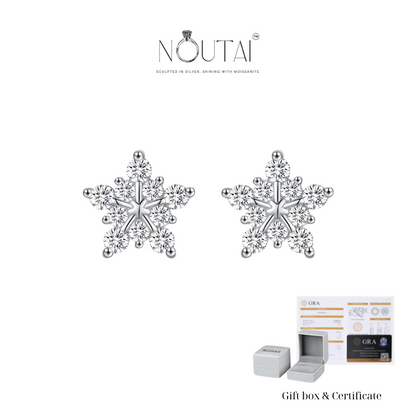 Noutai D Color Dazzling Moissanite Snowflake Stud Earrings – 925 Sterling Silver