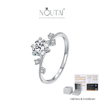Anillo de moissanita de seis garras con flor Noutai: joyería nupcial para mujer