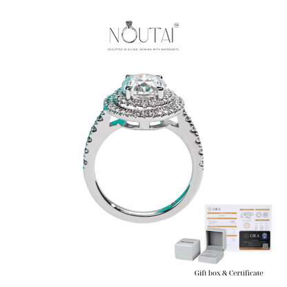 Noutai 3ct Oval Cut Moissanite Double Halo Engagement Ring – 925 Sterling Silver