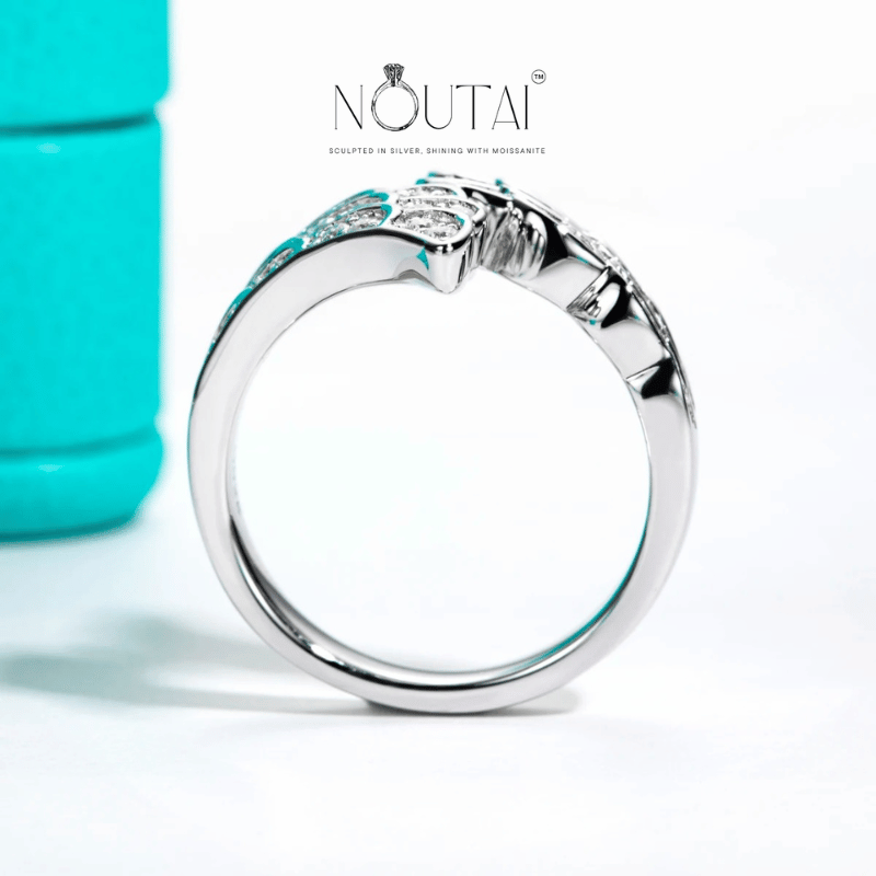 Noutai D Color Moissanite Angel Wings Wedding Band – 925 Sterling Silver