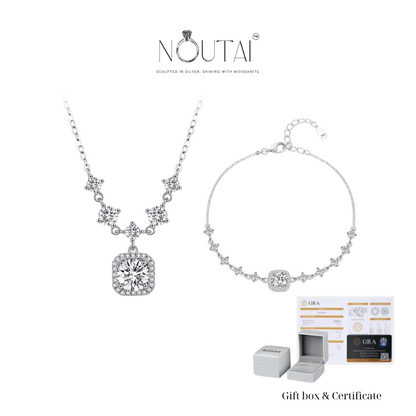 Conjunto de collar y pulsera geométricos de moissanita Noutai: joyería nupcial de lujo para mujer