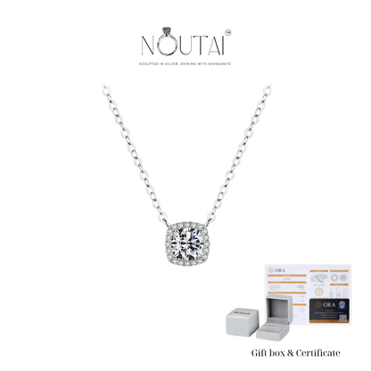 Noutai 1ct Square Cushion Halo Moissanite Pendant – 925 Sterling Silver