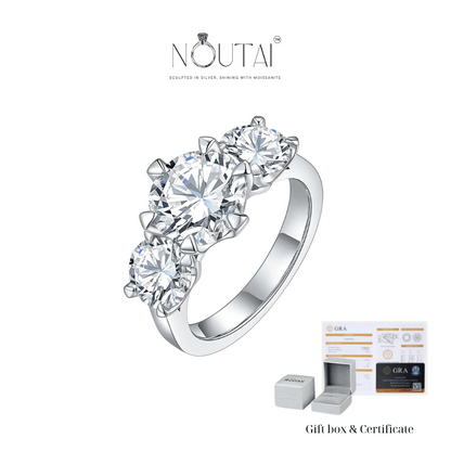 Noutai 5ct D Color Moissanite Three Stone Engagement Ring – 925 Sterling Silver