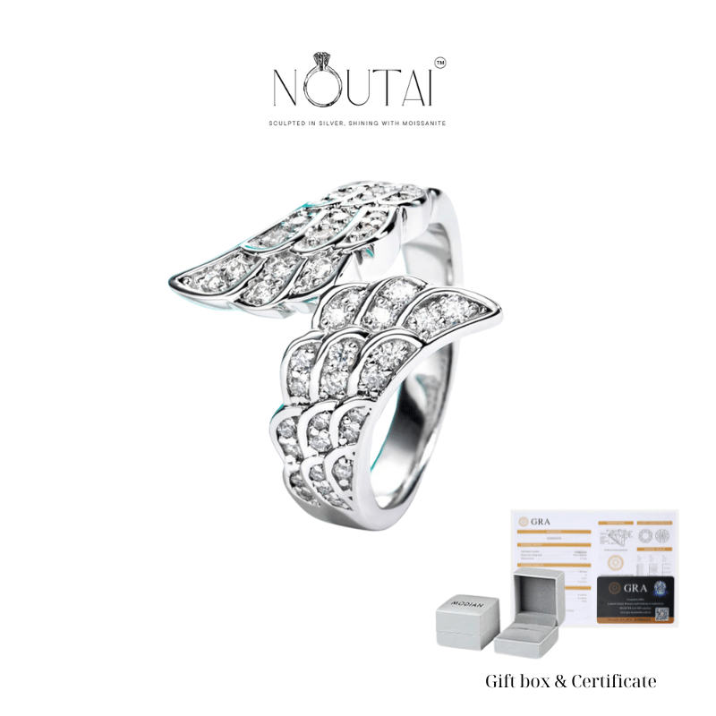 Noutai D Color Moissanite Angel Wings Wedding Band – 925 Sterling Silver
