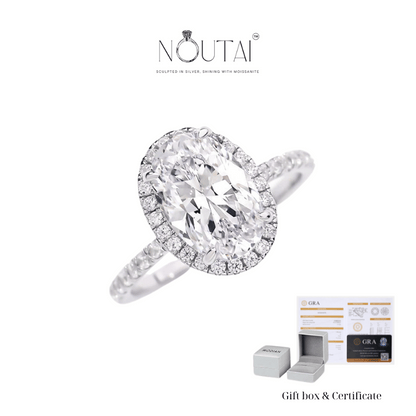 Noutai 1-5ct Oval Cut Moissanite Halo Ring – 925 Sterling Silver