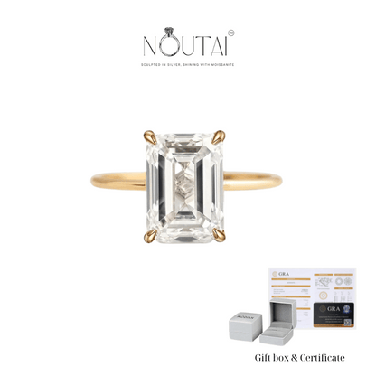 Noutai Emerald Cut Moissanite Solitaire Ring – 925 Sterling Silver
