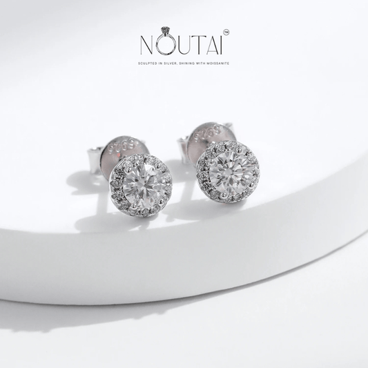 Noutai 0.3ct Tiny Halo Moissanite Stud Earrings – 925 Sterling Silver